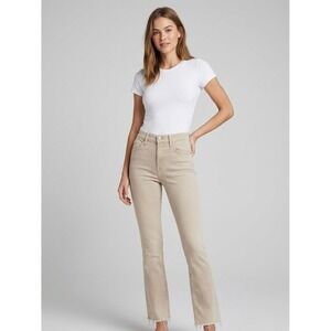 MOTHER The Insider Ankle Fray Jeans Chalk Oxford Tan High Rise Bootcut 25
